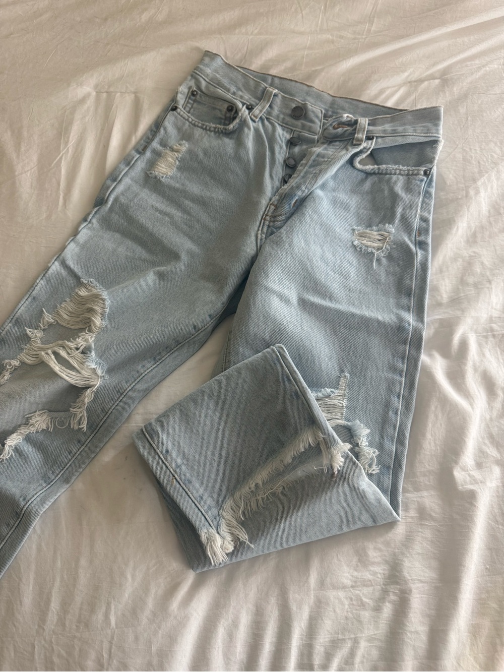 Carmar Distressed straight Leg Jeans | Size 24 | Light Wash Denim - Emelia